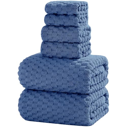 6 Piece Bath Towel Set, 40"x80" Microfiber Towels, Blue | Microfibers，Extra-large size，Quick dry，Highly Absorbent，Big and Tall users，2Bath towels 2Hand towels 2Washcloths - color: Blue, size: Bath Sheet Set-6PCS