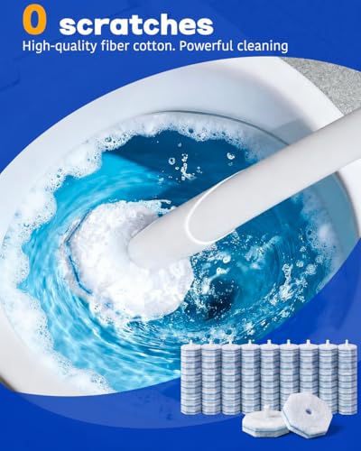 100 pack disposable toilet brush refills compatible with Clorox toilet brushes, water-activated foam, secure snap-on fit, non-scratch cleaning pads, hygienic disposable brush heads - color: 100Pack