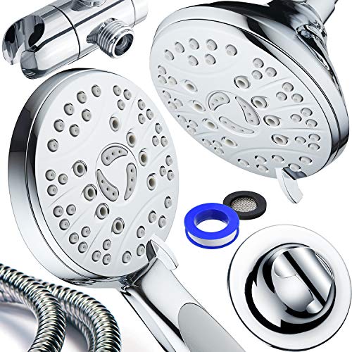 AquaSpa High Pressure 48-mode Luxury 3-way Combo – Dual Rain & Handheld Shower Head – Extra Long 6 Foot Stainless Steel Hose – Anti Slip Grip – All Chrome Finish – Extra Wall Bracket - color: All-Chrome