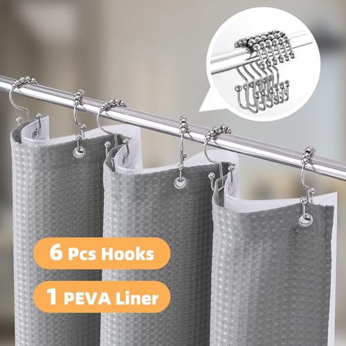 LaCyan Waterproof Waffle Shower Curtain, 258GSM Heavy Duty 3 Piece Set with Clear Liner and 6 Stainless Steel Hooks, Polyester Fabric Shower Curtains for Bathroom, Machine Washable, 36x72 Inch, Grey - color: Grey, size: 36"W x 72"L (Pack of 1)