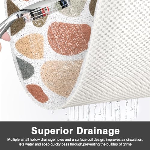 Shower Mat Non Slip: Loofah Anti Slip Shower Mat,Bathtub Mat for Inside Shower,Quick Drying Shower stall mat with Drain Hole in Middle,for Shower,Bathroom and Wet Areas (Brown Pebbles, 32" x 24") - color: Brown Pebbles
