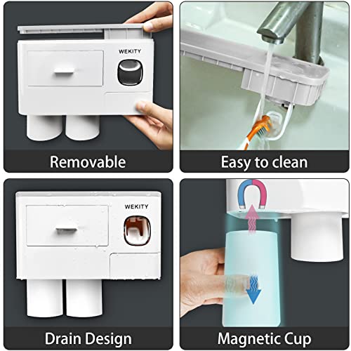 Wekity Multifunctional Wall-Mounted Toothbrush Holder, Automatic Toothpaste Dispenser Space Saving Toothbrush and Toothpaste Holder, with 2 Cups and Drawers Cosmetic Organizer(Grey) - color: Grey