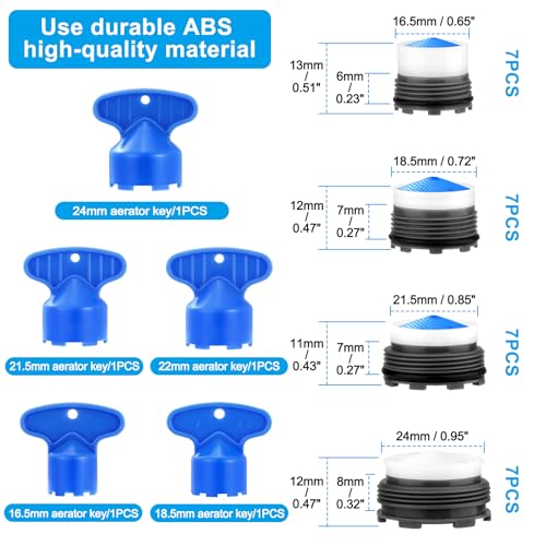 28 pcs Faucet Aerators with 5 Pcs Faucet Aerator Key Aerators Replacement Inserts for Sink M16.5 18.5 21.5 24 mm for Bathroom or Kitchen