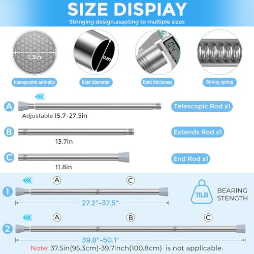 Tension Curtain Rod Silver Tension Rod 28 To 48 Inch Spring Curtain Rod Non Slip Tension Rods 1pcs For Windows No Drilling Adjustable Tension Rods of Curtain Window Closet Kitchen Wardrobe - color: Silver, size: 28-48 inch 1pcs