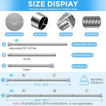 Tension Curtain Rod Silver Tension Rod 28 To 48 Inch Spring Curtain Rod Non Slip Tension Rods 1pcs For Windows No Drilling Adjustable Tension Rods of Curtain Window Closet Kitchen Wardrobe - color: Silver, size: 28-48 inch 1pcs