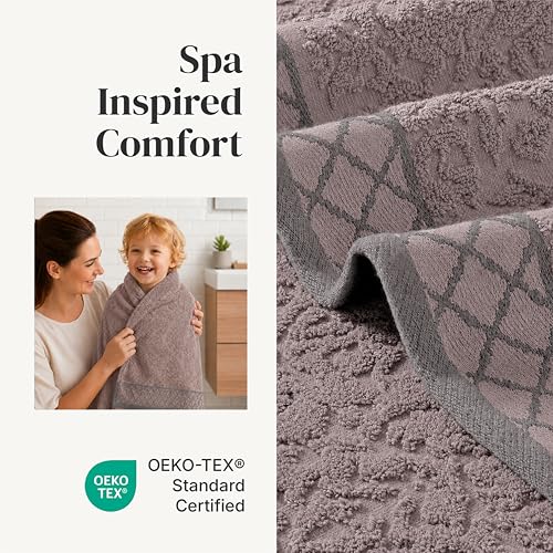 Modern Threads 6 Piece Cotton Bath Towel Set – Ultra Soft 550 GSM Towels – Bathroom Set with Hand Towels and Washcloths – Diamond Border (Classic Taupe) - color: Classic Taupe, style: Diamond Border
