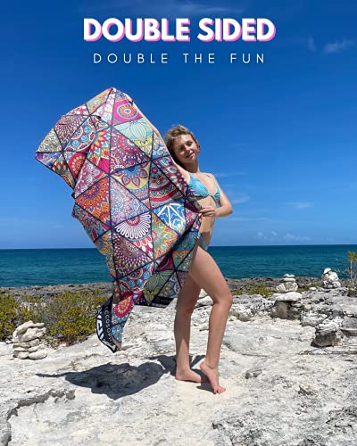 Microfiber Beach Towel - Quick Dry, Sand Free and Oversized 71x35 | Super absorbent, lightweight, swimming, gym, extra large, pool, cruise, camping, yoga, travel, compact, carry bag, vacation - color: Havana