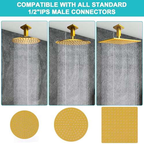 Enga Square Shower Arm with Flange, 3 Inches Ceiling Mount Replacement Rain Shower Head Straight Arm, Bright Gold - color: Polished Gold, style: 3 Inch
