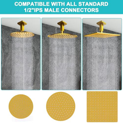 Enga Square Shower Arm with Flange, 3 Inches Ceiling Mount Replacement Rain Shower Head Straight Arm, Bright Gold - color: Polished Gold, style: 3 Inch