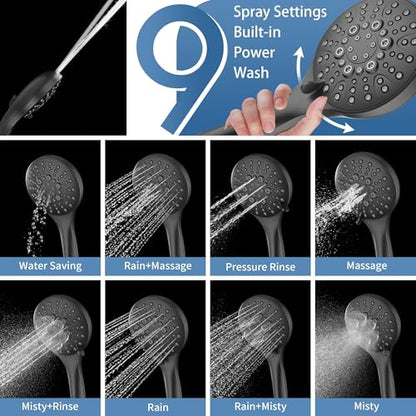BRIGHT SHOWERS Stainless Steel Slide Bar Grab Rail Set Ada Compliant, 5-Spray Handshower with Slide Bar Kit – Includes Handheld Shower Head and 69-Inch Hose, Matte Black - color: Matte Black