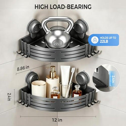 Lekesky Corner Shower Caddy Suction Cups, No Drilling Bathroom Shower Shelf | Aluminum, Rustproof, Suction Cup Can Remove and Reposition, Can hold up to 22 pounds, Also Can hold large shampoo bottles - color: Gunmetal Gray1
