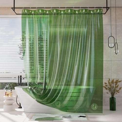 AmazerBath Shower Curtain Liner for Summer, 100% EVA Clear Green Heavy Duty Luxury Shower Curtain and Liner 2-in-1, 72x72 Plastic Weighted Shower Liner, 12 Rustproof Grommets & 3 Heavyweight Stones - color: Rainbow Emerald, size: 72"W x 72"L (Pack of 1)