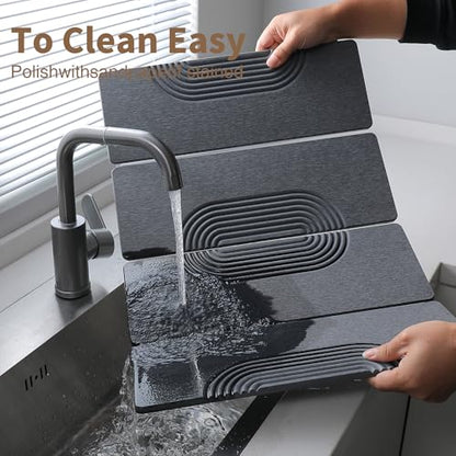 Foldable Stone Dish Drying Mat for Kitchen Counter, Diatomaceous Earth Drying Mat with Non-Slip Backing, Heat Resistant Multifunctional Mat for Kitchen & Bathroom, Instant water absorption-(24"×16") - color: Dark Gray