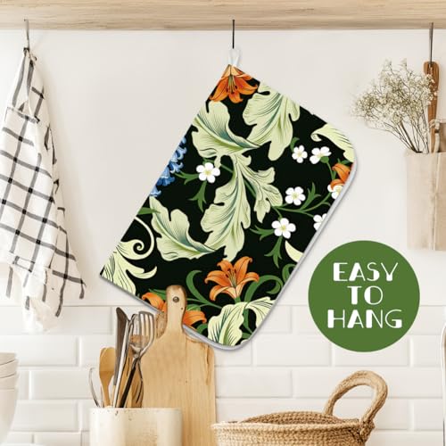 Fantasy Style Dish Drying Mat 23.6 X 17.7 Inch/60 X 45 cm Microfiber Polyester Cotton Green Leaves Absorbent Draining Pad Heat Resistant Coffee Bar Counter Mat with Hanging Loop Green - style: Tropical plants