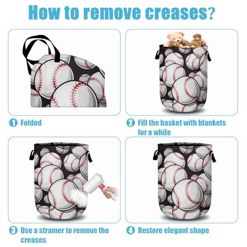 Baseball Softball Laundry Basket, Ball Laundry Hamper Collapsible Oxford Cloth with Handle Clothes Storage Bin for Bathroom Laundry Room Bedroom 15.7 X 20 Inch - color: Baseball Softball Ball