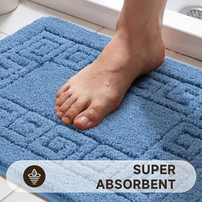 Pauwer Bathroom Rugs Sets 3 Piece, Plush Absorbent Bath Rug, Blue | Microfiber Bath Mat Set, Non Slip Washable, Quick Dry Floor Carprt, Soft U Shaped Toilet Mats For Bathroom Shower Sink - color: Blue
