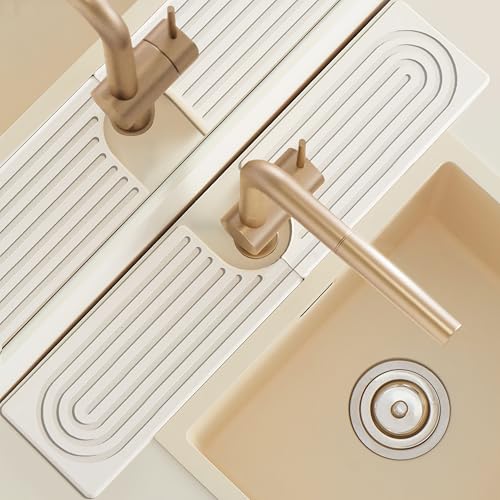 23.6" Faucet Mat for Kitchen Sink, Long Diatomite Fast Drying Stone Sink Tray, Super Absorbent, Prevents Moisture Buildup, Durable Protector for Kitchen Bathroom Counter, Gift for Housewarming, White - size: 23.6" x 3.9"