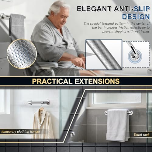 supregear Grab Bars for Bathtubs and Showers, Anti Slip Bathroom Grab Bars for Seniors, 304 Stainless Steel Safety Shower Handle, Toilet Handicap Elderly Assist Bathroom Wall Handle, 12 inch - size: 12 Inch