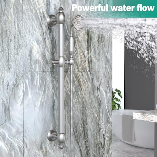 Shower Slide Bar with Handheld Shower Head Brass Adjustable Height Wall-mounted Retro Shower Head Holder with 59 inch Hose for Bathroom,Brushed Nickel - color: Brushed Nickel