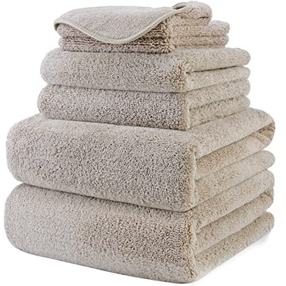 POLYTE 410 GSM Poly Blend Microfiber Quick Dry Bath Towel Set of 6 Pieces - color: Beige