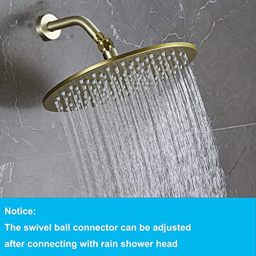Brushed Gold Shower Head Adapter, Biveah Brass Shower Arm Swivel Joint Connector G1/2" for Shower Head, KSB016BG - color: Brushed Gold