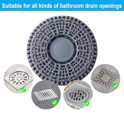Shower Drain Hair Catcher, 2 Pack Premium Silicone Drain Protector & Shower Drain Cover, Shower Installation Kits for Flat Drains of Shower Room, Bathroom, Gray