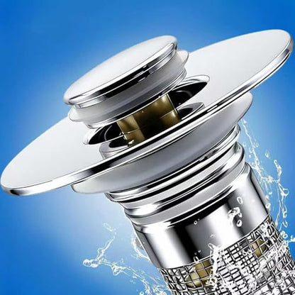 2-Piece Stainless Steel Bathroom Sink Plugs, Bathtub Drain Stoppers, Pop-Up Sink Drain Strainer Features Removable Stainless Steel Strainer with Hair Catcher Compatible with American Sink strainers