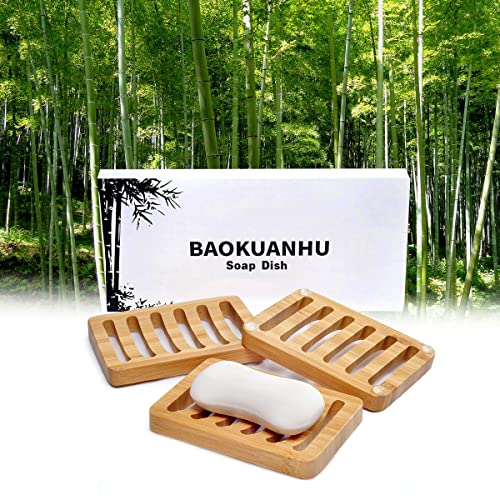 3 Pack Bamboo Wood Soap Dish Bar Soap Holder with Self Draining Tray Natural Waterfall Drain Soap Saver for Shower Bathroom Kitchen - color: 3 Pcs