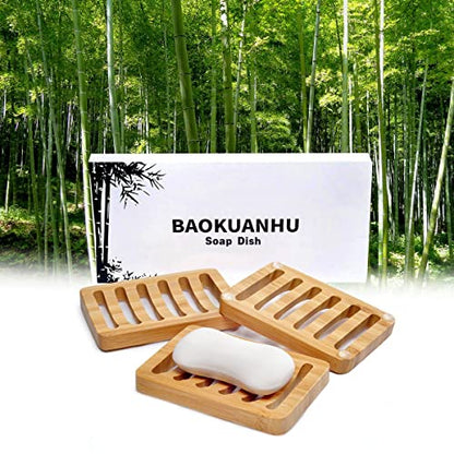 3 Pack Bamboo Wood Soap Dish Bar Soap Holder with Self Draining Tray Natural Waterfall Drain Soap Saver for Shower Bathroom Kitchen - color: 3 Pcs