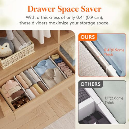Lifewit 9 Pack 4" High Drawer Dividers, Adjustable Drawer Organizer Clothes | 10.5"-16.5" Expandable White Plastic Separators for Dresser, Kitchen, Cabinet, Nursery, Office, Socks & Underwear Storage - size: 4"H, 10.5-16.5"L