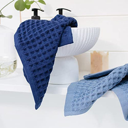 Waffle Washcloths Set, 100% Turkish Cotton (Denim) - color: Denim, size: Washcloths Set (4 Pieces)