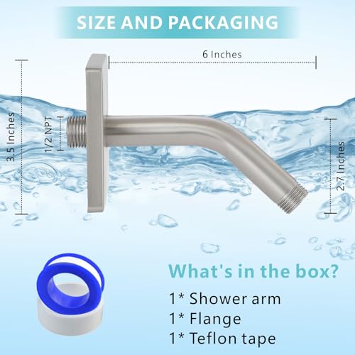 Shower Arm with 3.5" Flange, 6 Inch Wall Mount Replacement Shower Head Arm For Fixed Shower Heads and Handheld Showerhead, Brushed Nickel - color: Brushed Nickel, style: 6 Inch