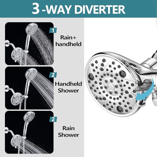 5" Dual Shower Faucet Compatible with 13/14 Series Tub Trim Kit, High Pressure Round Rain Shower Head& Handheld Set Faucet System (Valve& Catridge Not Inclued) - color: Chrome