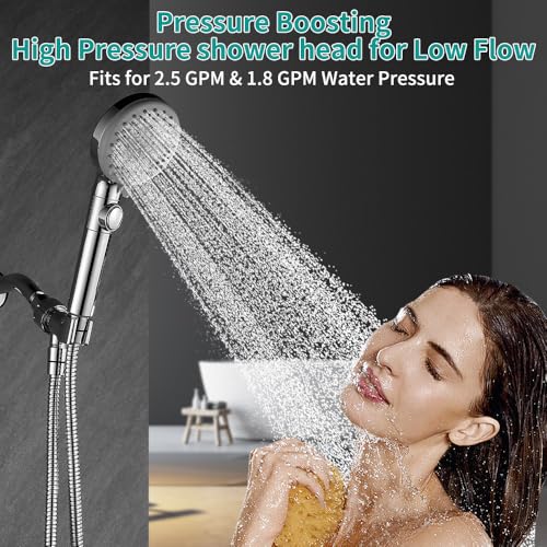 Handheld Shower Head with 79" Extra Long Hose 7 Modes, Chrome | High Pressure Shower Head with On/Off Switch Button, Powerful Wash Modes, for Baby and Pets Bath - color: Chrome, style: 6 Modes and Power Wash