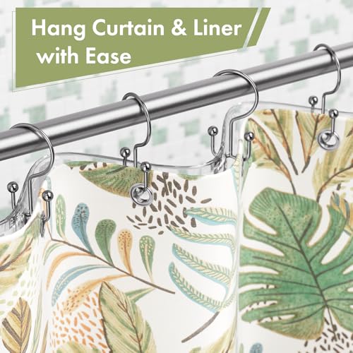 Chrome Shower Curtain Hooks, 12PCS Minimalist Simple Double Shower Curtain Rings, Rust-Resistant Metal Shower Hooks Shower Curtain Hangers, Shower Rings for Bathroom Shower Rods Curtains - color: Chrome, style: Minimalist - Double Hooks