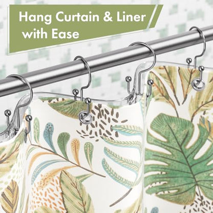 Chrome Shower Curtain Hooks, 12PCS Minimalist Simple Double Shower Curtain Rings, Rust-Resistant Metal Shower Hooks Shower Curtain Hangers, Shower Rings for Bathroom Shower Rods Curtains - color: Chrome, style: Minimalist - Double Hooks