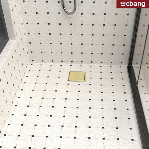 4 Inch Square Shower Drain Gold Floor Drain with Flange Reversible 2-in-1 Cover Tile Insert Grate Removable SUS304 Stainless Steel CUPC Certified Brushed Gold - color: Brushed Gold, size: 4 Inch