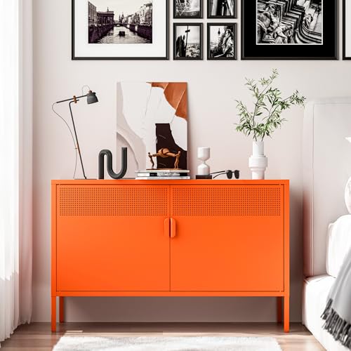 Washsemba 2 Door Accent Cabinet,Orange Metal Storage Cabinet with Adjustable Shelf,2-Tier Shelf,Multipurpose Metal Locker Storage for Office Home,Music Studio (Orange) - color: Orange, size: 25''H