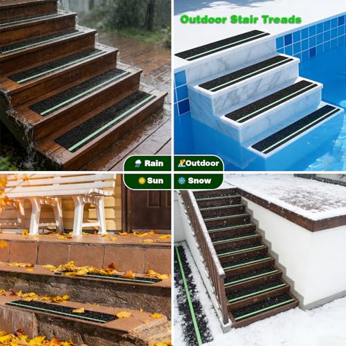 Anti Slip Tape for Wooden Steps, Glow in the Dark Stair Treads 10 Pack 30 x 6 Inch, 80 Grit Stair Grips Non Slip, Step Grips for Stairs Indoor & Outdoor for Home Safety