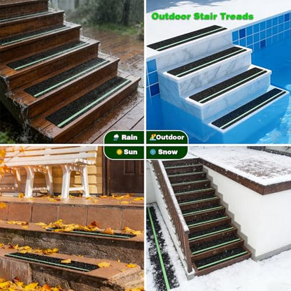 Anti Slip Tape for Wooden Steps, Glow in the Dark Stair Treads 10 Pack 30 x 6 Inch, 80 Grit Stair Grips Non Slip, Step Grips for Stairs Indoor & Outdoor for Home Safety