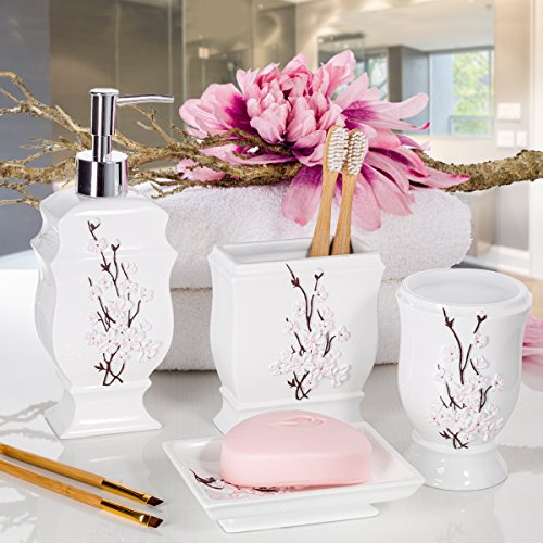 Creative Scents Vanda White Soap Dispenser Bathroom Countertop Lotion Pump | Hand Lotion Dispenser for Liquid Soap with Durable Pump, Modern Cherry Blossom Style - style: Soap Dispenser