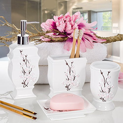 Creative Scents Vanda White Soap Dispenser Bathroom Countertop Lotion Pump | Hand Lotion Dispenser for Liquid Soap with Durable Pump, Modern Cherry Blossom Style - style: Soap Dispenser
