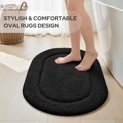 HOMEIDEAS Black Bathroom Rugs Sets, 2 Piece Small Bathroom Rugs, Soft, Absorbent Microfiber Mats, Machine Washable Bath Mats for Shower Room, Bathtub, Kitchen (20" x 32" + 16" x 24") - color: Black