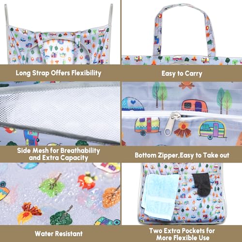 Kay&J Hanging Laundry Hamper, with Side Mesh for Extra Large Capacity, Handy RV accessory and Camper Decor, 32x19 Inch, Over the Door Laundry Bag