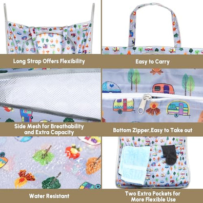 Kay&J Hanging Laundry Hamper, with Side Mesh for Extra Large Capacity, Handy RV accessory and Camper Decor, 32x19 Inch, Over the Door Laundry Bag