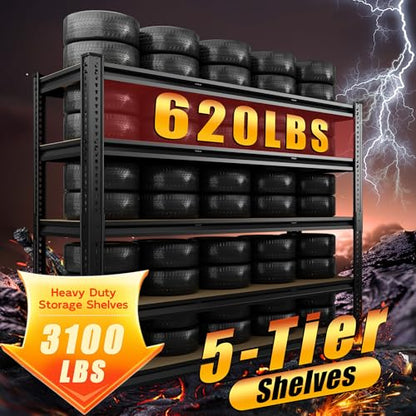5-Tier Heavy Duty Metal Storage Shelves, 3100 lbs Total Capacity, 48" W x 24" D x 72" H Adjustable Utility Shelving Unit for Garage, Basement, Warehouse & Commercial Kitchen - size: 48Wx24Dx72H