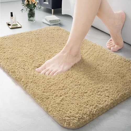 LOCHAS Bathroom Rugs 24x17 Inch, Microfiber Bath Rug Non Slip, Beige | Soft Thick Absorbent Washable, Shaggy Plush Bath Mat for for Tub, Shower Floor, Quick Dry - color: Beige, size: 24x17 inch (Rectangular)