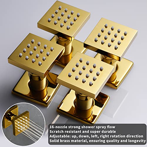 Gold Shower System 12 Inch Bathroom Luxury Rain Mixer Shower Combo Set Wall Mounted Rainfall Shower Head System Gold Rain Shower Jets Body Sprays System - color: Gold