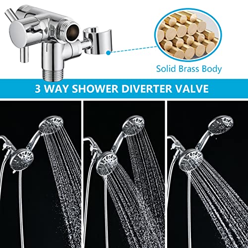 PDPBath Solid Brass 3 Way Shower Arm Diverter Valve with Handheld Holder for Dual Shower Heads with G1/2 Universal Connection - Chrome - color: Chrome-2