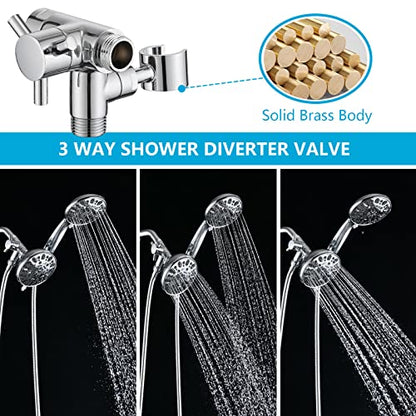 PDPBath Solid Brass 3 Way Shower Arm Diverter Valve with Handheld Holder for Dual Shower Heads with G1/2 Universal Connection - Chrome - color: Chrome-2
